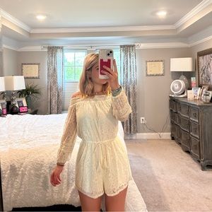 Cream off the shoulder romper from Hollister size small
